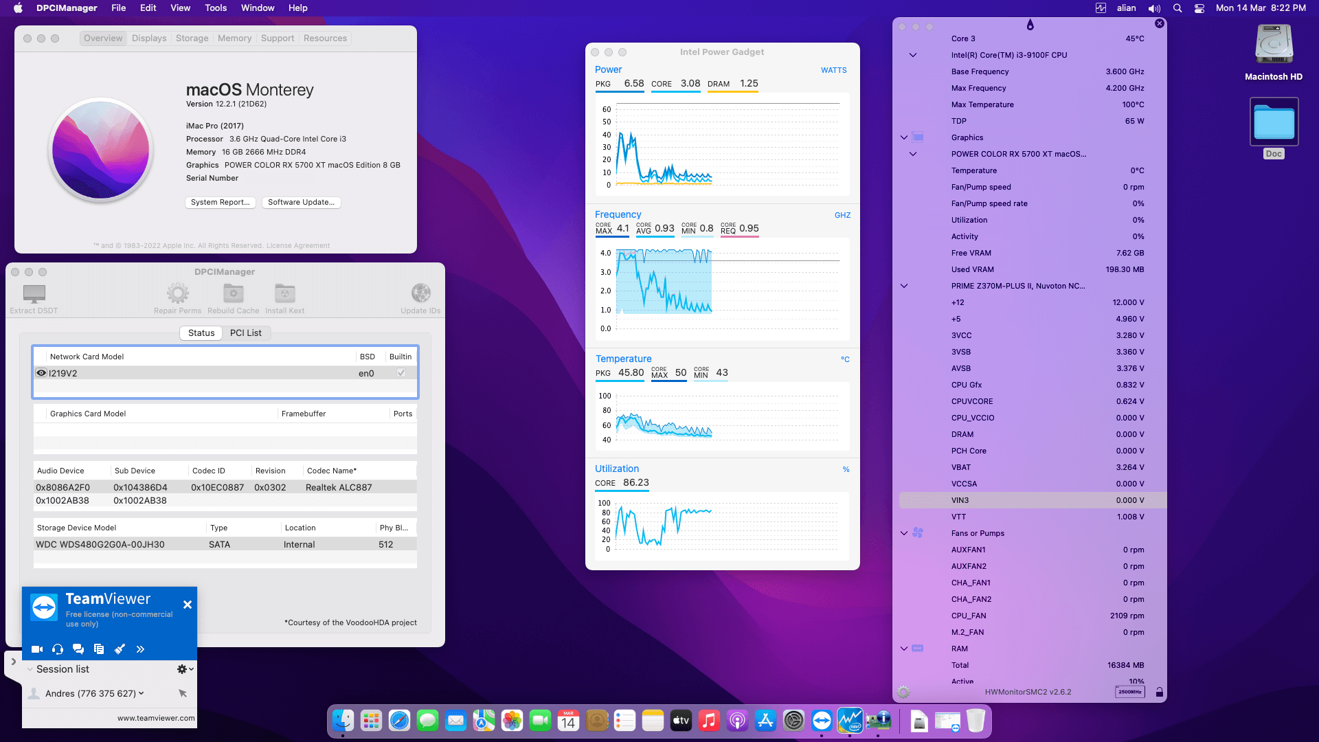 Success Hackintosh macOS Monterey 12.2.1 Build 21D62 in Asus Prime Z370M-PLUS II + Intel Core i3 9100F + Power Color RX 5700XT